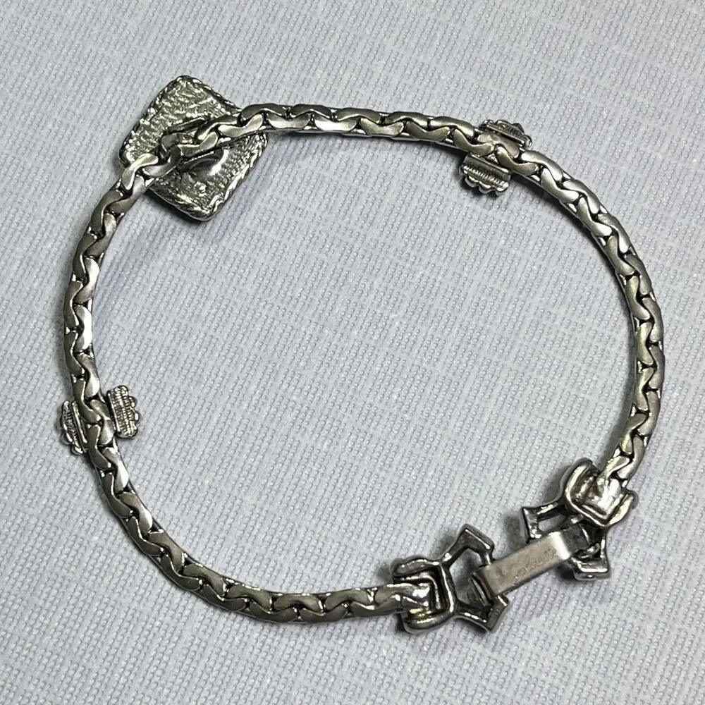 VTG Goldette Faux Turquoise Bracelet Silver Tone Chain Southwestern Boho FLAW